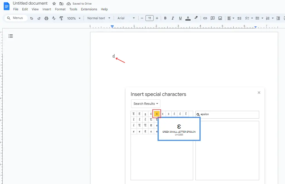 backwards 3 in special character in google docs