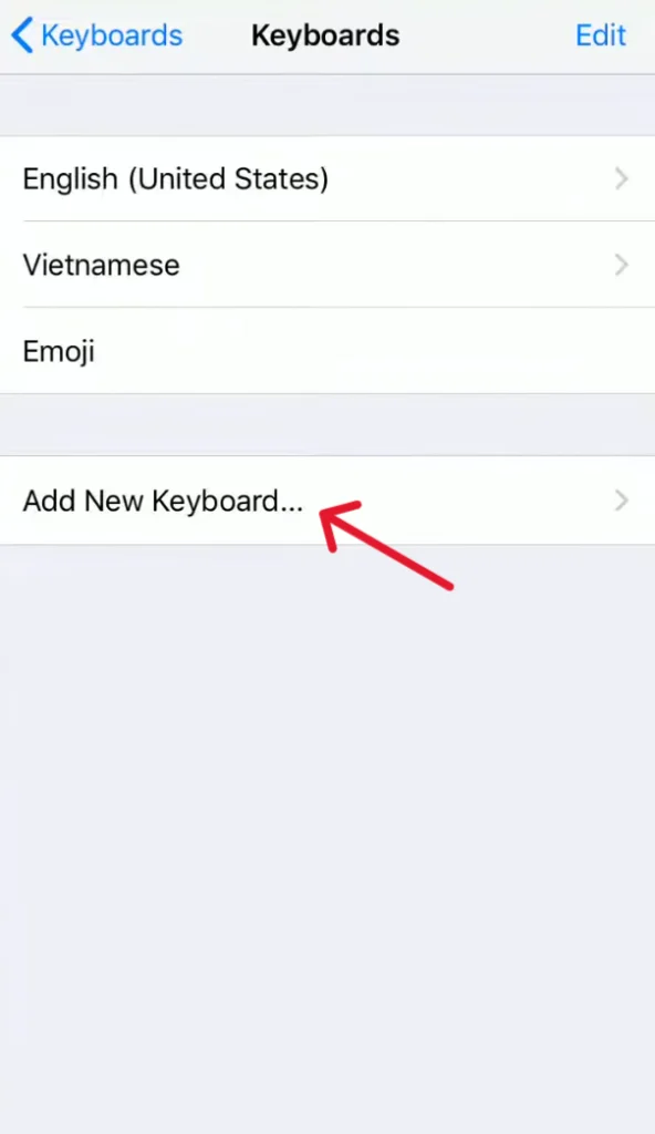 Add new keyboard option in iPhone's settings
