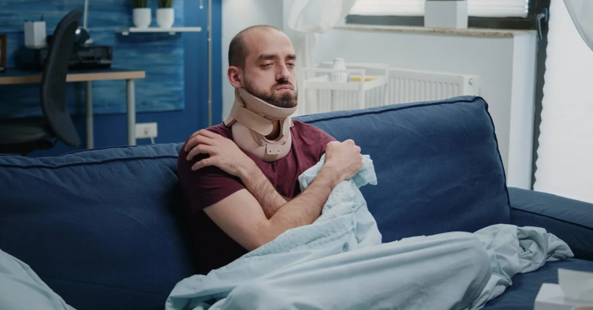 man wearing a neck brace