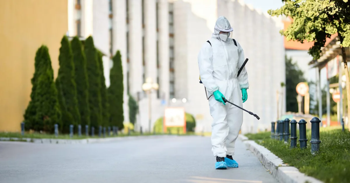 Man spraying grass