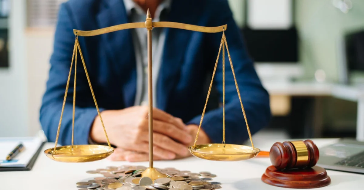 a Scales in front of a lawyer
