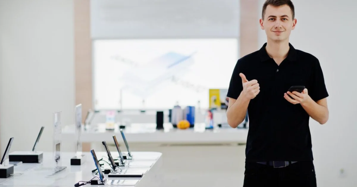 a man in a smarphone shop