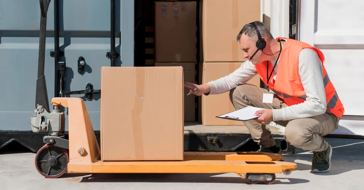 a man inspecting product box