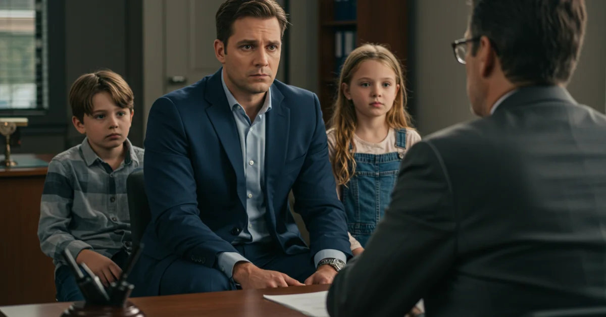 a man with kids at lawyer
