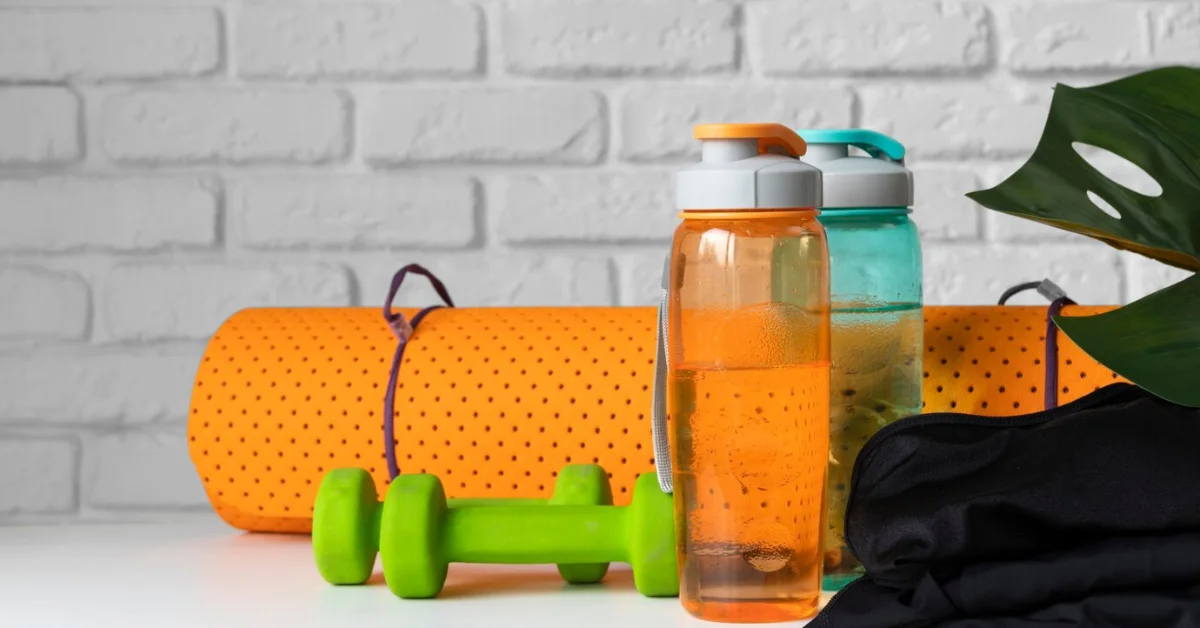 dumbbells with water bottle