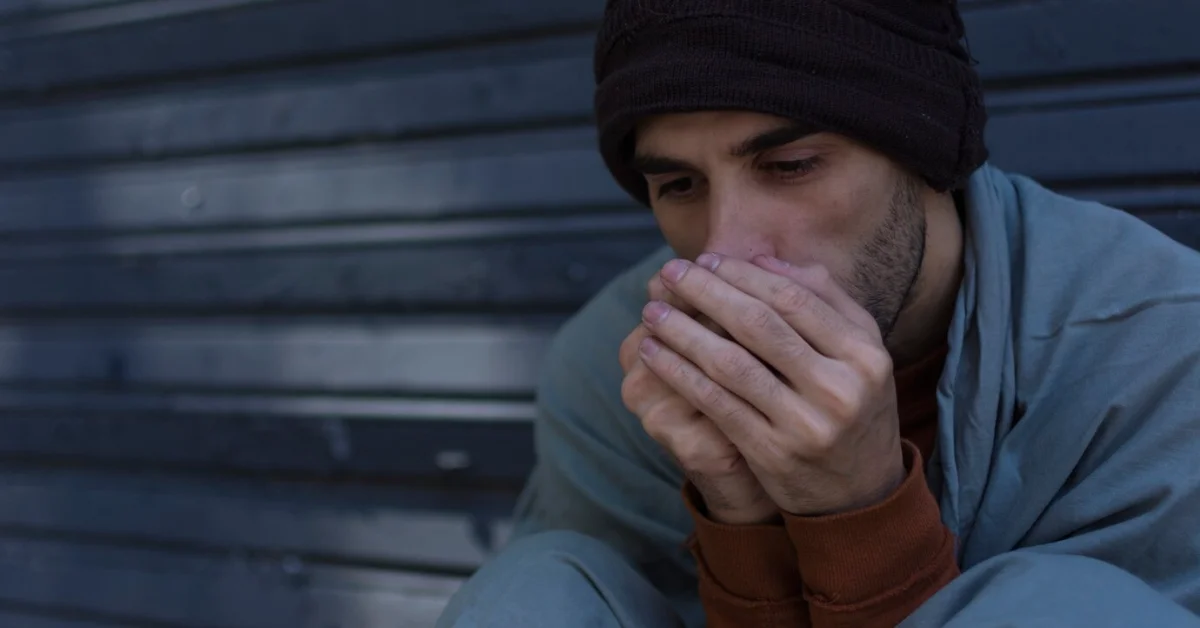 homeless man being cold