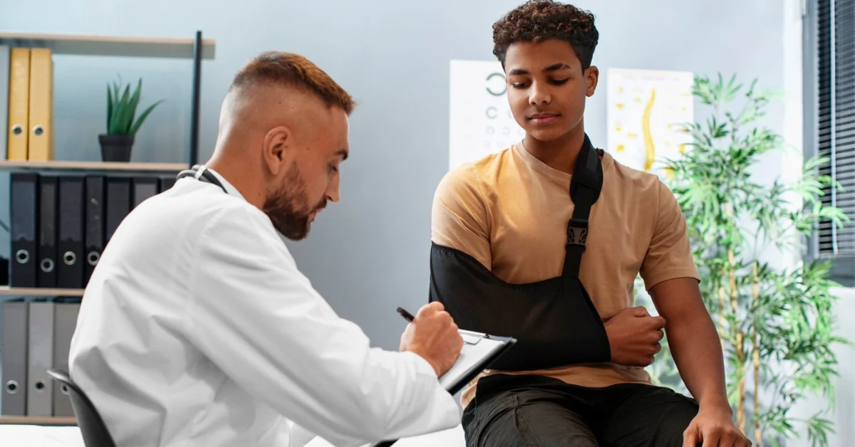 injured boy at doctor