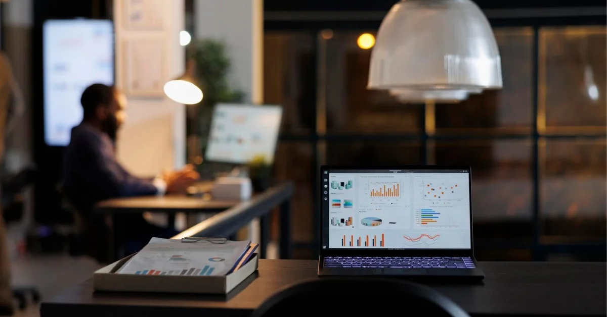 A laptop is placed on a table