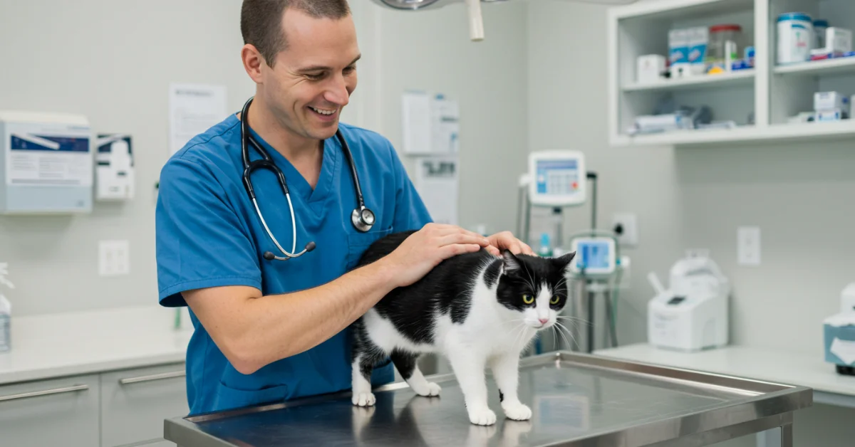 Cat at male veterinarian