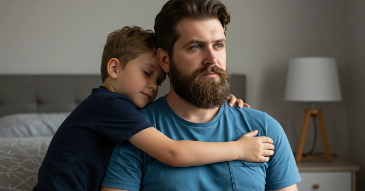 a baby boy huggnig his father