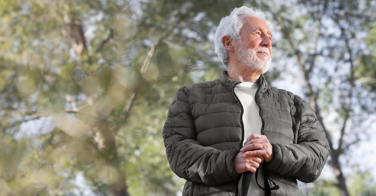 a senior man in garden