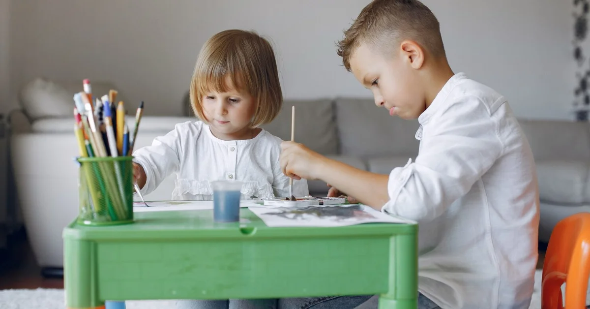 kids doing arts on table
