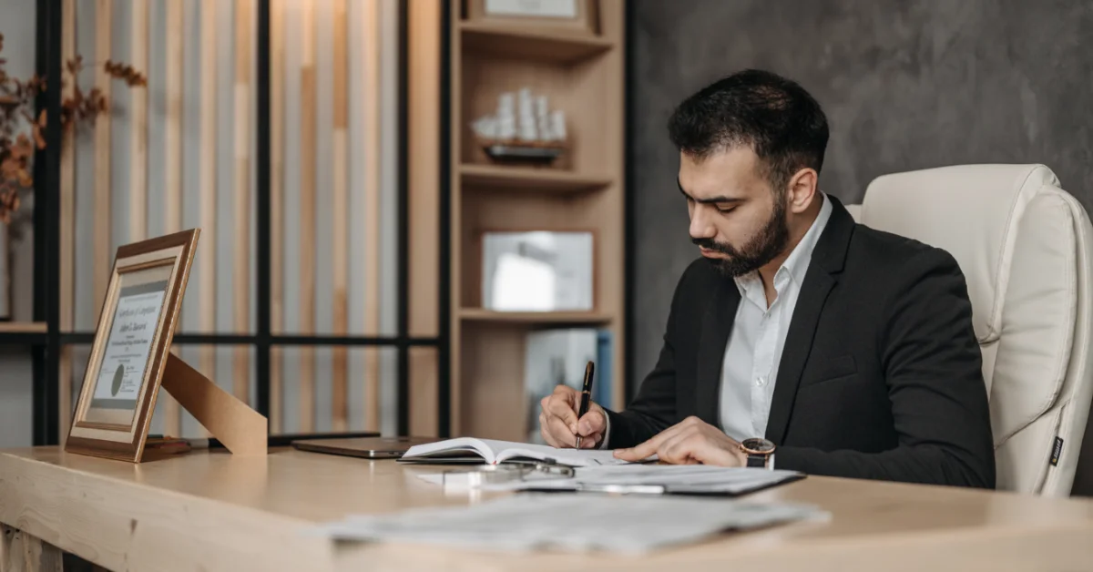 a lawyer writing on a paper