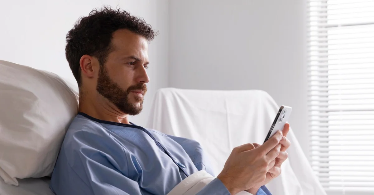 A patient using mobile phone