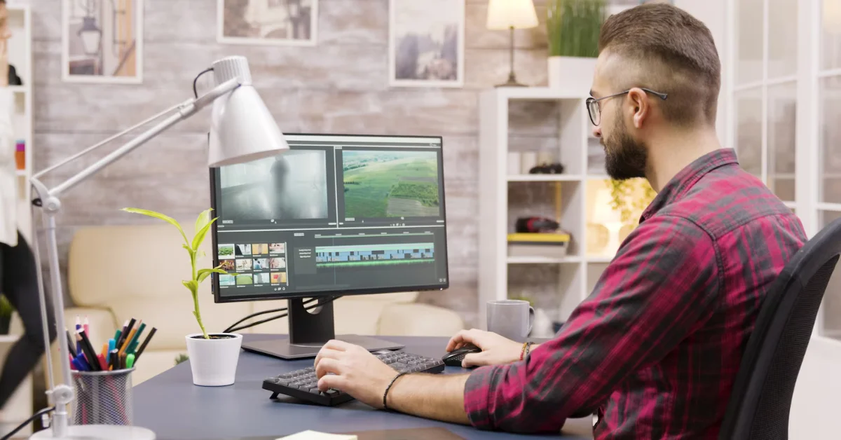 a man editing a video on a desktop