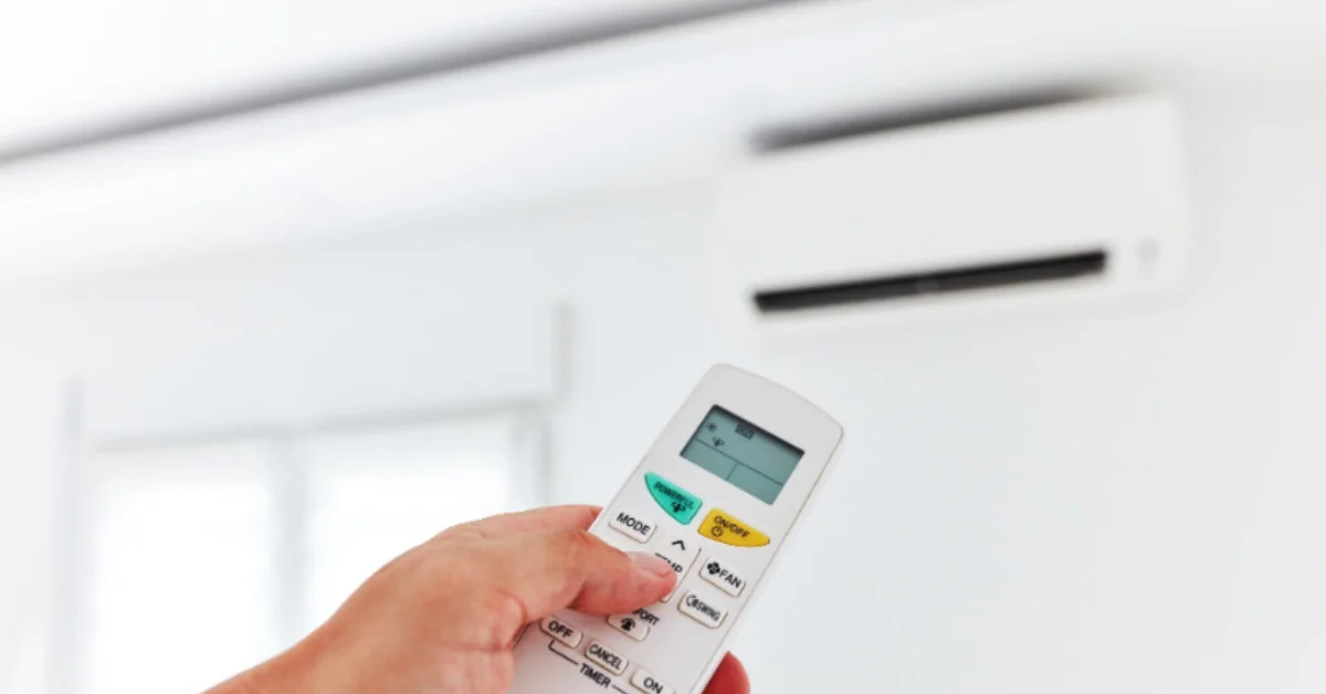 a man holding air conditioner remote