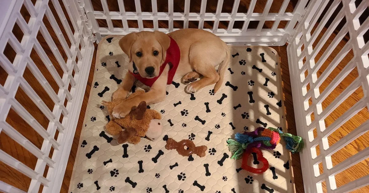 a puppy on a pee pad
