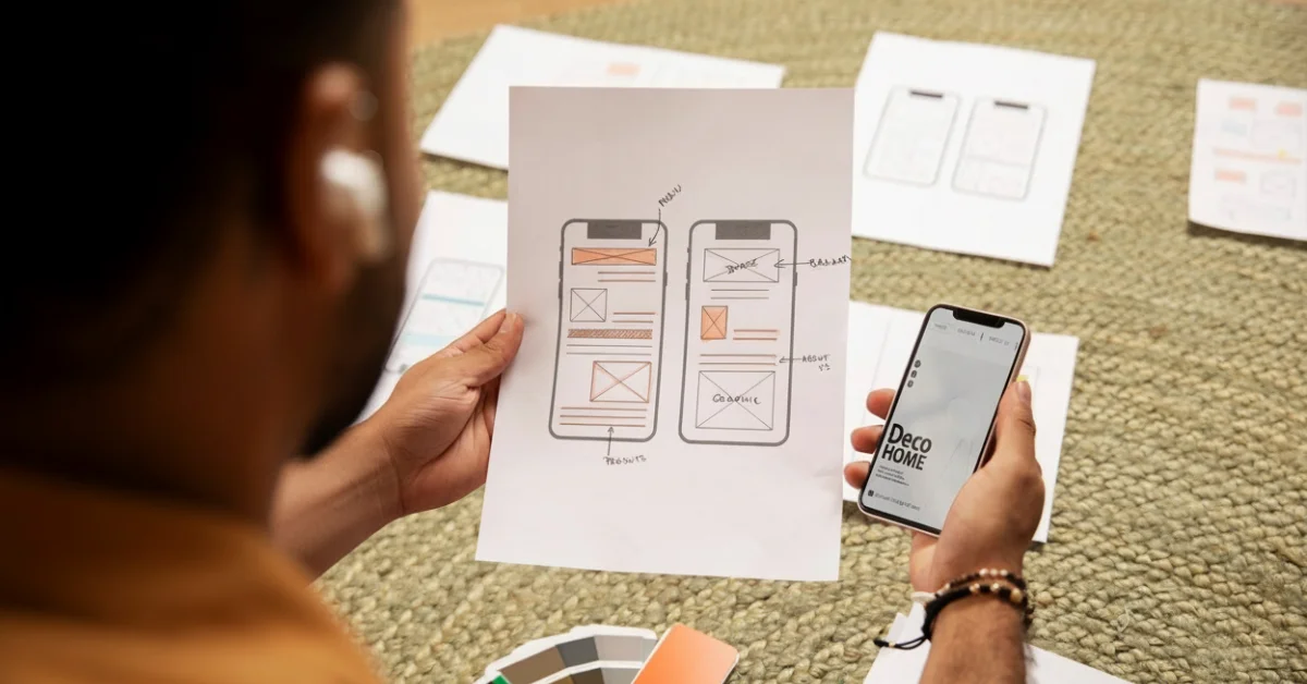 an app desinger man looking at the design