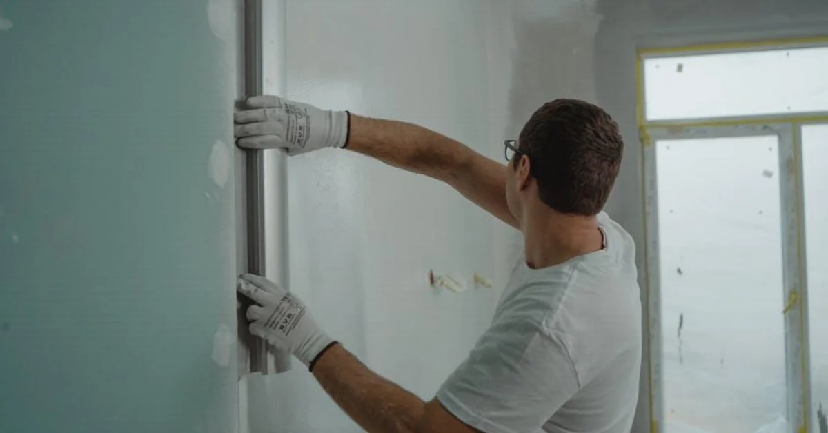 a man applying something on a wall