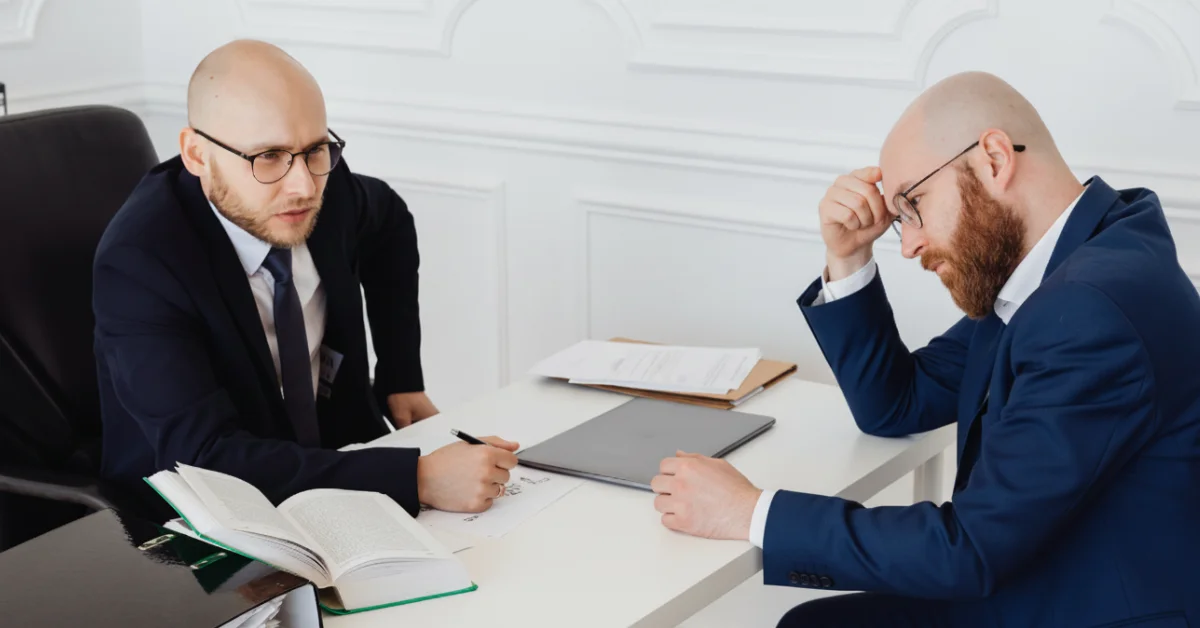 a man at lawyer scratching his head