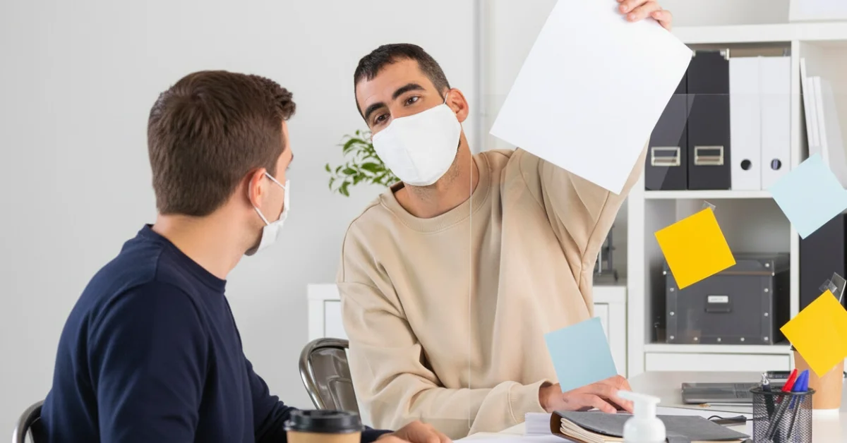 a man giving poster to another man