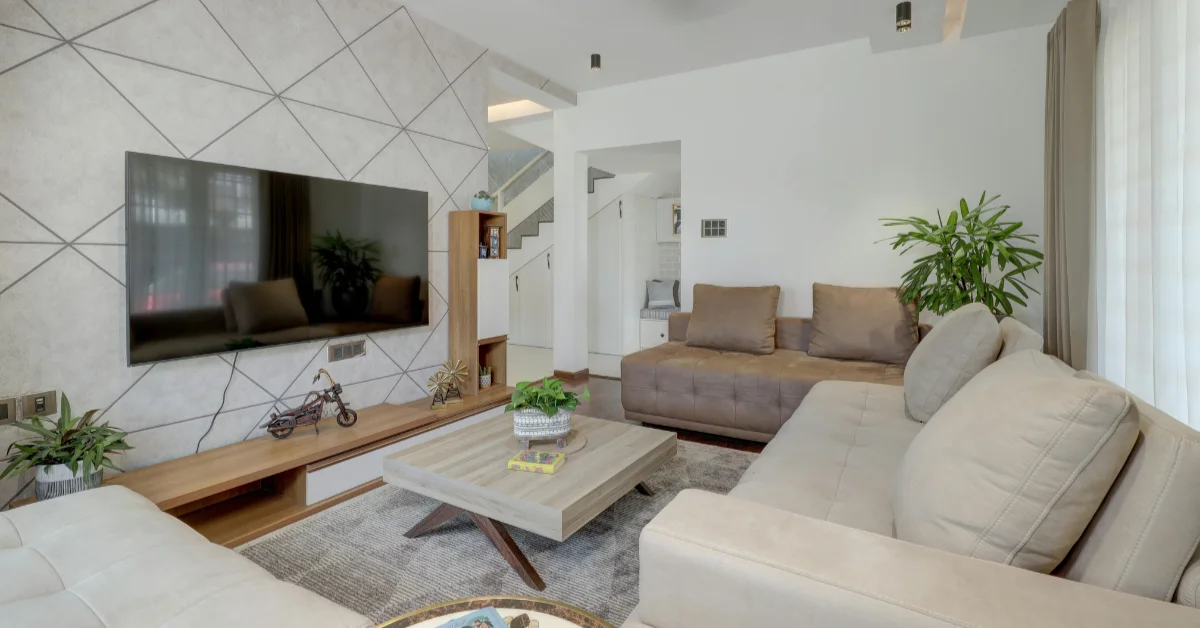 a modren room with carpet