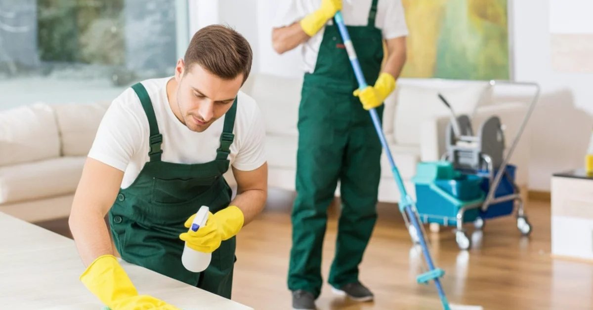 a man cleaning a room