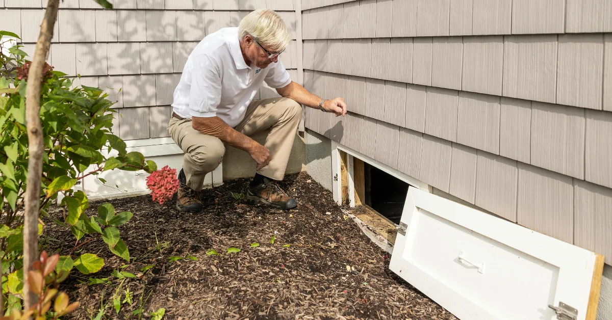 a man at the door of the crawl space