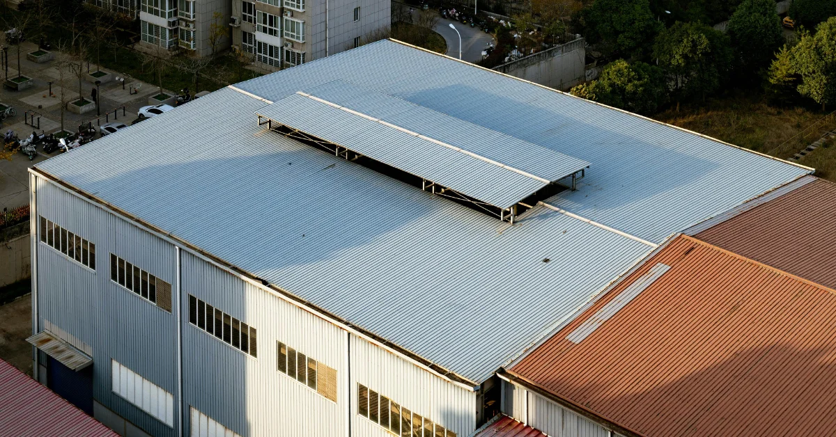 metal roofing of a building