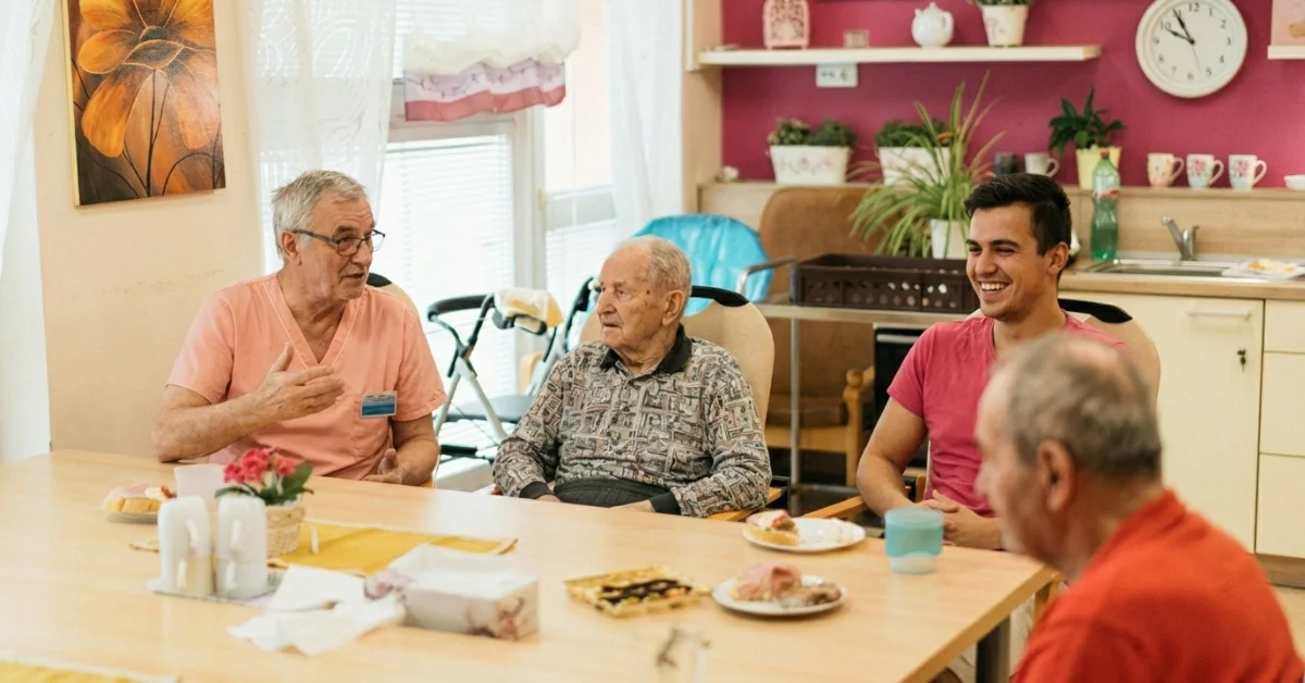 old men in an assisted living community