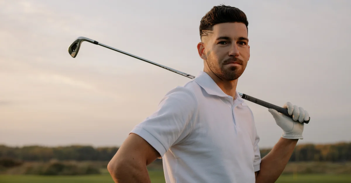 a golf player wearing polo shirt