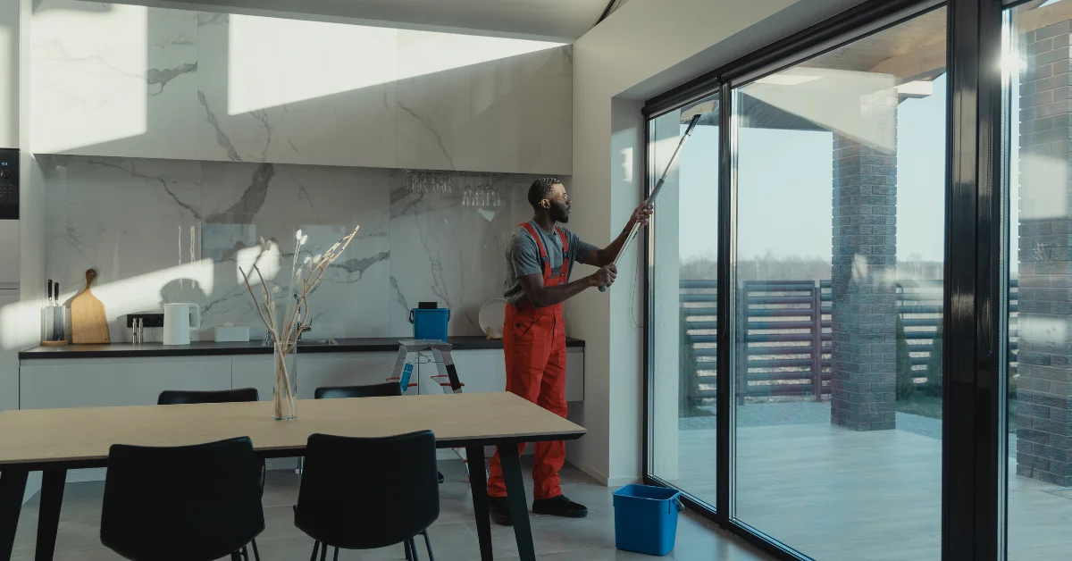 a man cleaning windows