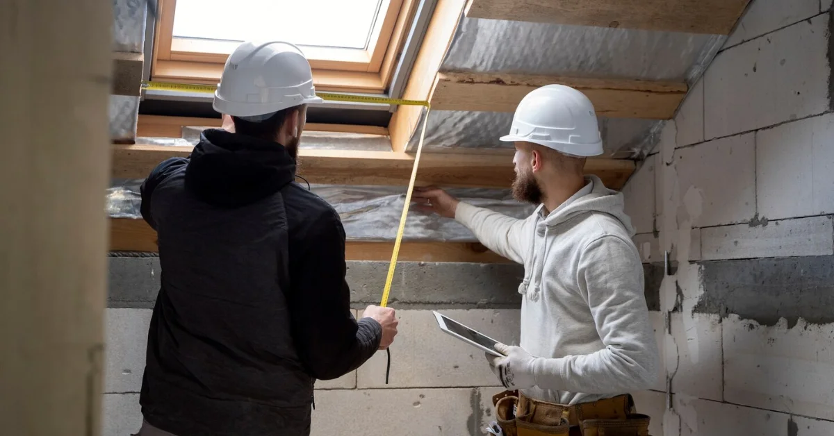 insulation contractors examining the space