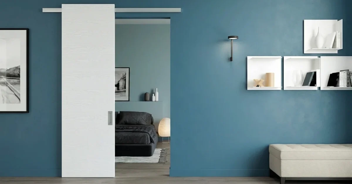 modren bed room with white sliding door